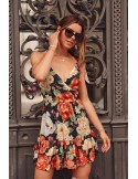 Elegant dress with colorful flowers, black PR3210 - Online store - Boutique